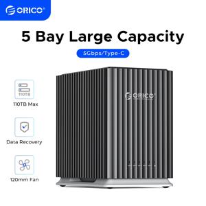 ORICO HDD 도킹 스테이션, 2Bay 5Bay C타입 개인 저장 장치, 12V 4A 전원 공급 장치, 무소음 디자인, 강력한 방열 3.5 인치