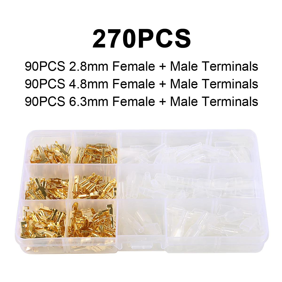 연결 단자 270 개 2.8mm 4.8mm 6.3mm 플러그 스프링 암 스페이드 콜드 크림프 단자 커넥터 자동차 스피커 전기