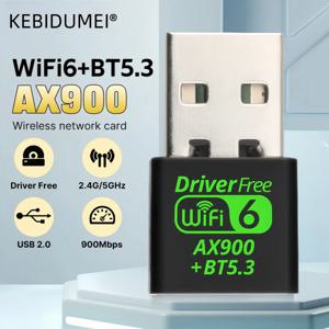 듀얼 밴드 블루투스 5.3 USB 어댑터, 와이파이 6 미니 USB 동글, 무선 네트워크 리시버 무료 드라이버, AX900, 와이파이 6, 5G, 2.4G, 2 인 1