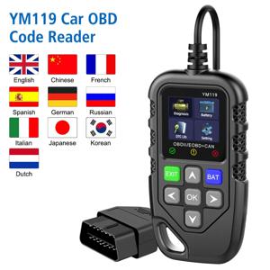 다국어 OBD2 코드 리더, 모든 차량에 작동, YM119 자동차 자동 진단 도구, 코드 지우기/지우기 OBDII 스캐너