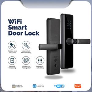 MOES Tuya ZigBee 스마트 도어 잠금 장치 실내 암호 지문 원격 잠금 해제 키 카드 탬퍼 알람 Alexa와 배터리 구동 작업
