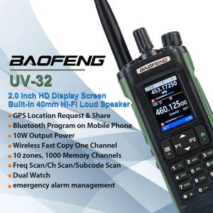 Baofeng 워키토키 UV-32 에어 밴드, GPS 아마추어 FM 양방향 라디오, 2.0 인치 HD 화면, 2200mah USB-C 충전 배터리, 10W