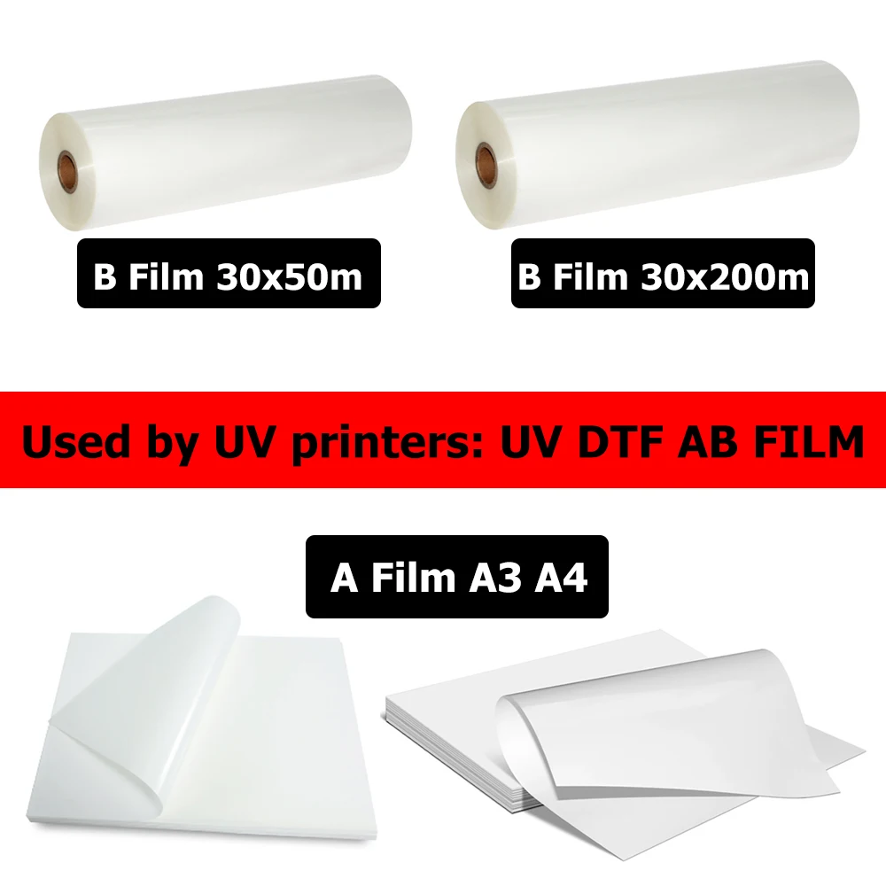 UV DTF AB 필름 6090 4060 A1 A2 A3 A4 용 UV 프린터, 방수 전사 DTF 필름 로고, 곡선 원형 접착 스티커, L1800 L805