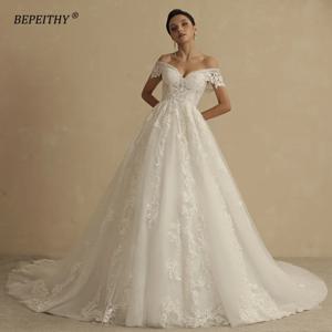 BEPEITHY 여성을위한 맞춤형 반짝이 웨딩 드레스 2025 신부 로맨틱 레이스 민소매 Boho 신부 가운 Robe De Soiree New