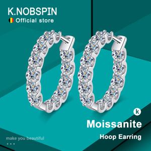 KNOBSPIN D컬러 모이사나이트 귀걸이, 925 스털링 실버 도금, 화이트 골드 후프 귀걸이, 여성 웨딩 파티 주얼리, 2.6캐트