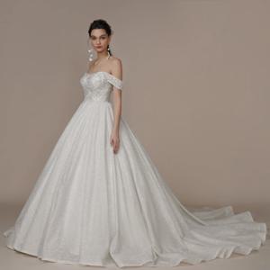 BEPEITHY 맞춤형 럭셔리 Strapless 라인 반짝이 웨딩 드레스 오프 숄더 여성 아이보리 블링 블링 신부 신부 가운