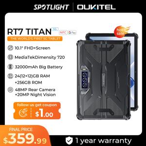 Oukitel RT7 5G 타이탄 견고한 태블릿, 10.1 인치 FHD, 32000mAh, 24GB, 256GB, 안드로이드 13, 48MP, 20MP 태블릿 PC