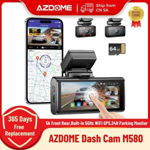 AZDOME M580 대시 캠 5k 전면 후면 자동차 카메라, 내장 5GHz WiFi GPS, 4 인치 터치 스크린, 24 시간 주차 모니터, 야간 투시경 블랙 박스