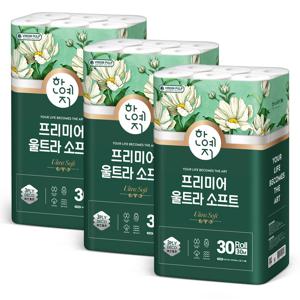 한예지 울트라소프트 3겹 천연펄프 화장지 30m 30롤 3팩