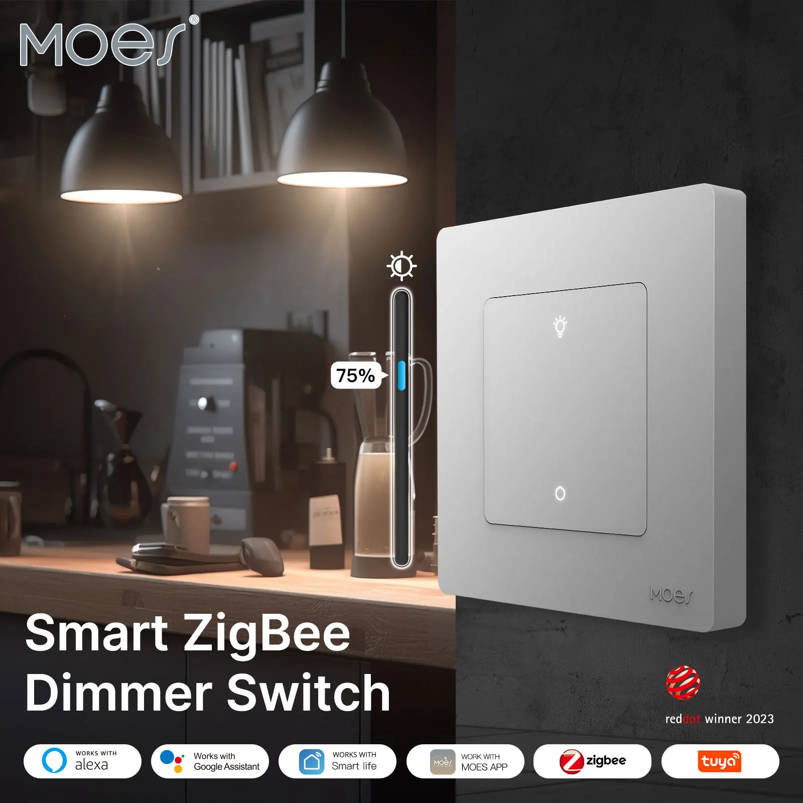 MOES 스타 링 시리즈 ZigBee 스마트 조광기 스위치, 조명 조광용, 스마트 라이프 앱, 알렉사 구글 홈과 호환, 1-3 갱