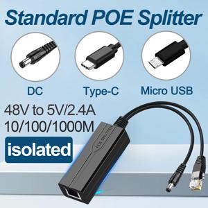 POE 분배기 어댑터, 액티브 적응형 분리기, 절연 인젝터, DC 마이크로 USB 타입 C USB 암, 1000M 카메라용, 48V-5V