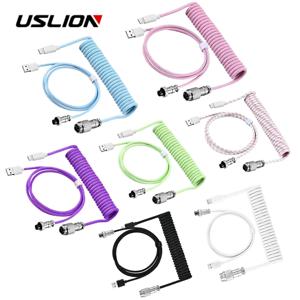 USLION 기계식 키보드 코일 케이블, USB C타입 기계식 키보드, 에비에이터 데스크탑 컴퓨터 항공 커넥터 코드, 최대 3m