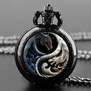 Yin-Yang Dragon 디자인 유리 돔 패션, 아랍 숫자, 쿼츠 포켓 시계 목걸이, 펜던트 체인, 남녀공용 선물