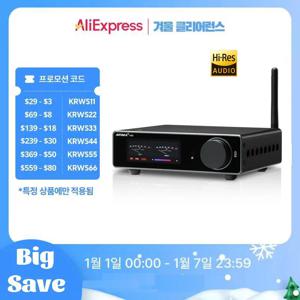 AIYIMA A80 TPA3255 블루투스 증폭기 PFFB DAC 전자 UV 미터 전원 300WX2 Hi-Res HiFi 홈 디지털 Amp PC-USB 동축 광 TRS RCA 입력을 가진