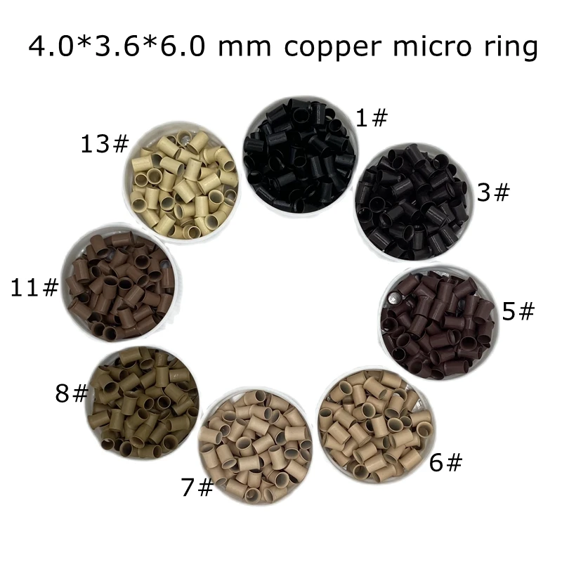 고품질 구리 링 2000x4.0x3.6 마이크로 링 헤어 익스텐션 비즈 헤어 액세서리, 6.0 피스