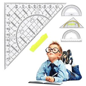 사각형 전문 제도용 투명 세트, 플라스틱 삼각형 눈금자, 손잡이가 있는 기하학 체중계, 눈금자 학생 선물