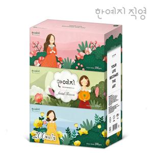 한예지 캐릭터 천연펄프 미용티슈 200매 3입