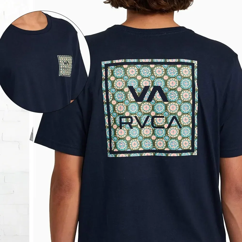 RVCA 남성용 그래픽 반팔 크루넥 티셔츠, 면 레트로 스트리트 패션, 반팔 디자인 상의, 스트리트웨어