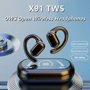 오리지널 X91 OWS 이어후크 이어폰, 블루투스 5.3, 저지연 게이밍 스포츠 헤드셋, 하이파이 스테레오, 소음 감소 이어버드