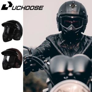 Uchoose 가죽 레트로 오토바이 오픈 페이스 헬멧, 스쿠터 헬멧, Casco Moto Vespa 빈티지 모토크로스 헬멧, 3/4 다지기