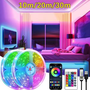 USB RGB LED 스트립 조명, 유연한 리본 다이오드 테이프, 방 침실 장식, TV 백라이트, 5V, 10m, 20m, 30m