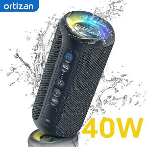 Ortizan 휴대용 블루투스 5.3 베이스 서브우퍼, 무선 IPX7 방수, TWS 야외 여행 스피커, TF/AUX 지원, 40W