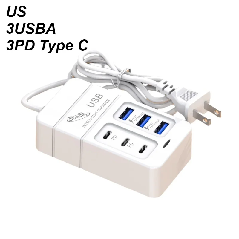 USB 출력 PD 타입 C 슈퍼 충전 고속 벽 충전기, USB 어댑터, 휴대폰, EU US 플러그, USB 타입 C 충전기, 35W, 6 개