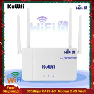 KuWFi 무선 와이파이 6 라우터, CAT4 CPE 라우터, 4G LTE 라우터, 이더넷 포트, SIM 카드 슬롯, 안테나 지지대 10 명 사용자, 300Mbps