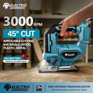 휴대용 다기능 목수 전동 공구, 배터리 없음, 18V Makita 3000RPM 전기 곡선 톱, 무선 지그 톱