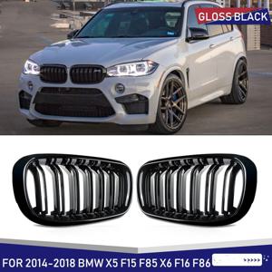 BMW F15 F16 X5 X6 F85 F86 2014-2018 프론트 범퍼 키드니 레이싱 그릴, 광택 블랙 자동차 더블 슬랫 그릴