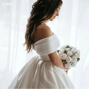 LORIE 공주 웨딩 드레스 새틴 빈티지 오프 숄더 웨딩 신부 드레스, 롱 트레인 화이트 웨딩 볼 가운, 맞춤형