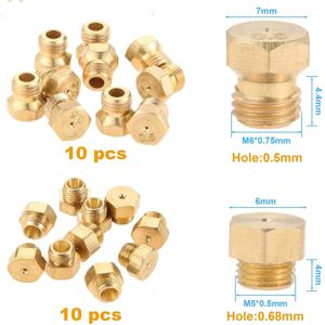 프로판 Lpg 가스 파이프 온수기 DIY 버너 부품 황동 제트 노즐 M5x0.5mm/0.68mm (10pcs) 및 M6x0.75mm/0.5mm (10Pcs)