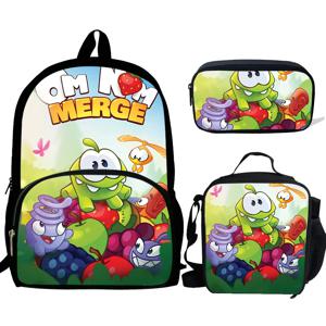 3pcs Mochila 게임 Om Nom 인쇄 배낭 소년 소녀 학교 가방 키즈 패턴 BookBag 키즈 학교 가방 팩