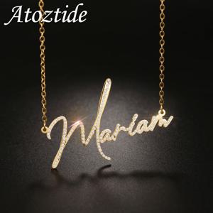 Atoztide 여성용 맞춤형 이름 목걸이, 스테인레스 스틸 지르콘 나비 명판 펜던트, 생일 쥬얼리 선물