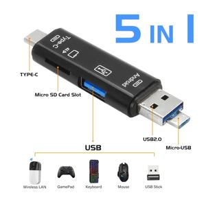 TYPE-C 5-in-1 다기능 카드 리더기, 외부 스토리지, 메모리 스틱용 블랙 스트레치, USB 3.0 미니 메모리 카드 리더기