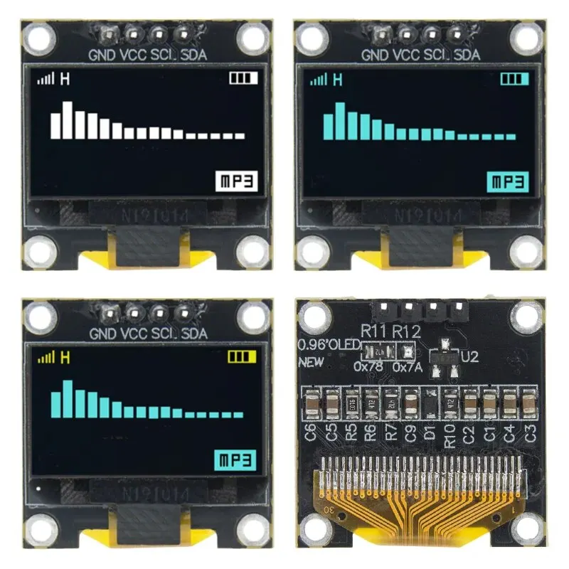 OLED 디스플레이 모듈 LCD 스크린 보드, 0.96 인치, SSD1315, 흰색, 파란색, 노란색, 128x64, 4 핀 IIC I2C 직렬 12864