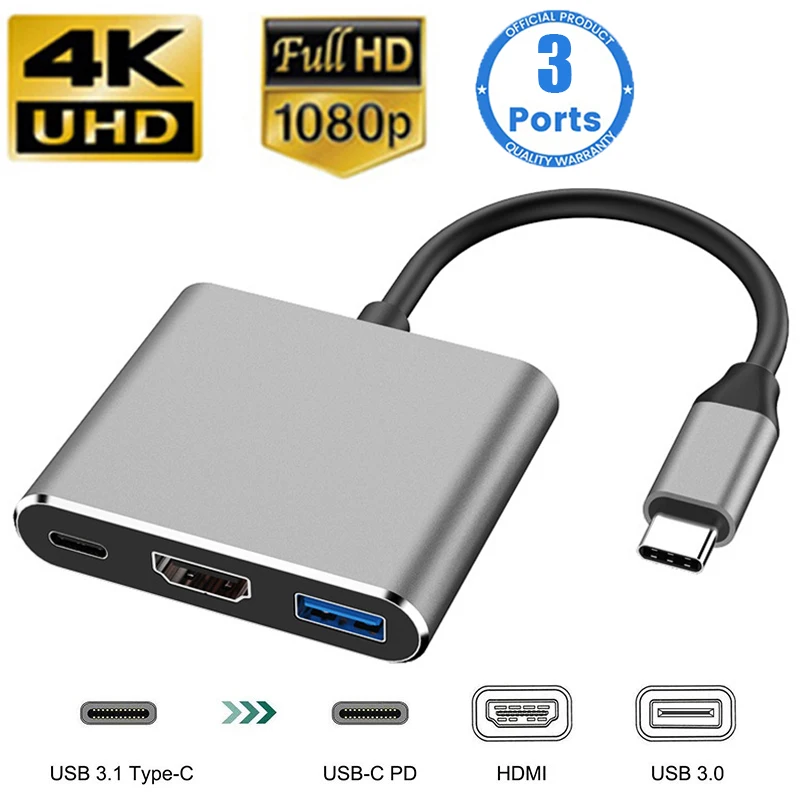 맥북 에어 컨버터용 USB 허브, USB C to HDMI 호환 분배기, C타입 to HDMI 호환 도킹 스테이션, 3 in 1