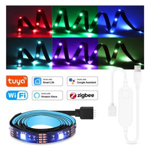 투야 와이파이 USB LED 스트립 라이트, RGB 지그비 LED 스트립 테이프, 스마트 TV 백라이트, 알렉사 아마존, 구글 홈, 지그비 게이트웨이 작동