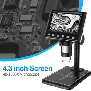 4.3 LCD 디지털 현미경, 40-1000X 납땜 현미경, 오류 동전 USB 확대경, 8 LED 하이 스탠드