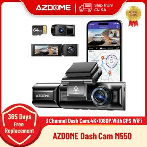 AZDOME 내장 GPS 와이파이 자동차 대시 카메라, M550, 4K + 1080P, 전면 내부, 후면 3 웨이, IR, 나이트 비전, 자동차 DVR 지지대, 후면 캠