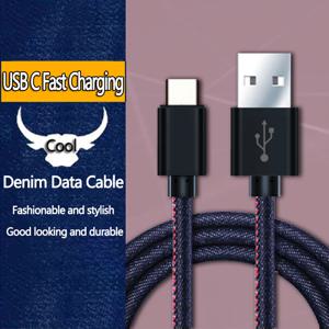 USB C 타입 데님 데이터 케이블, 안드로이드, 삼성, 화웨이용, 고속 충전 케이블, 1m