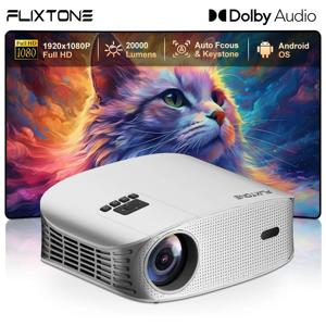 FlixTone D8W 빔 프로젝터, 4K 비디오 휴대용 프로젝터, 미니 자동 초점, 스마트 홈, 풀 HD, 1080P, 홈 시어터 시네마 비머