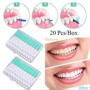 부드러운 실리콘 치간 브러시, 이쑤시개 청소, 구강 관리, 탄력있는 실리콘 20 개/박스 2 개