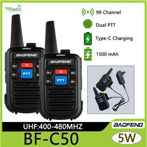 Baofeng BF-C50 미니 워키토키, UHF 듀얼 PTT, 5W 어린이 워키토키, C타입 충전기, 어린이 인터콤, HF 트랜시버, 1500mAh 햄 라디오