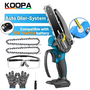 Koopa Tool 6인치 18/21V 미니 체인톱 무선, 18V 마키테 배터리용 오토 오일러 시스템이 장착된 휴대용 전기 파워 체인톱