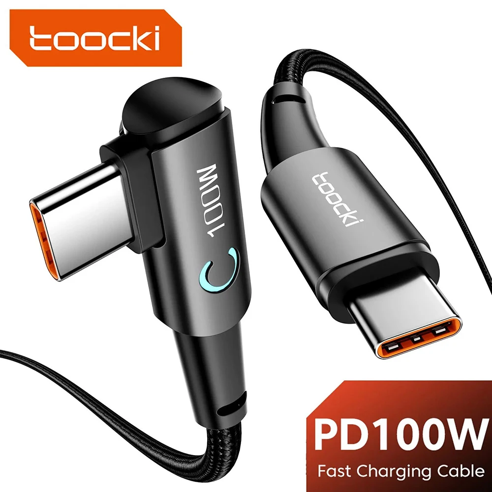 Toocki USB C에서 USB C 케이블, 90 도 고속 충전, C타입 날짜 코드, 아이패드 맥북 프로, 샤오미, 삼성, 화웨이용, 100W