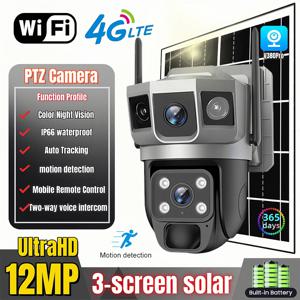 V380Pro 태양광 카메라, 4G SIM 카드 카메라, 트리플 스크린, 와이파이 네트워크 보안 CCTV, 내장 배터리, PIR 나이트 비전, HD PTZ 카메라