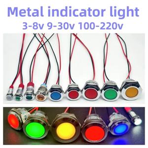 LED 금속 표시등 방수 신호등 와이어 포함, 적색, 황색, 청색, 녹색, 백색, 3V, 5V, 6mm, 8mm, 10mm, 12mm, 16mm, 19mm, 22mm, 24V, 220V