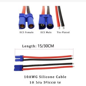 10AWG EC5 플러그 잭 실리콘 피그테일 케이블, 남성 여성 RC 장난감 리포 배터리, 자동차 보트 충전기 와이어 커넥터, 15 cm, 30cm