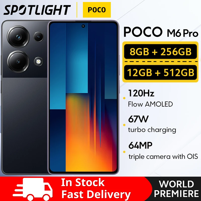 POCO M6 프로 스마트폰, 유선 충전, Helio G99 울트라 6.67 플로우, AMOLED 120Hz, AMOLED 64MP 카메라, NFC, 5000mA, 67W, 월드 프리미어